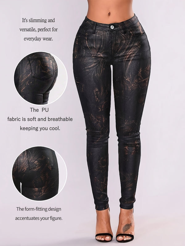 Damebukser med høy midje og elastisk passform - Elegant metallisk glittertrykk, Svart, Komfort hele året, Kun håndvask, Allsidig for uformelle og formelle antrekk, Bukser til fritidsbruk | Elegante leggings | Glitrende finish, Høy midje