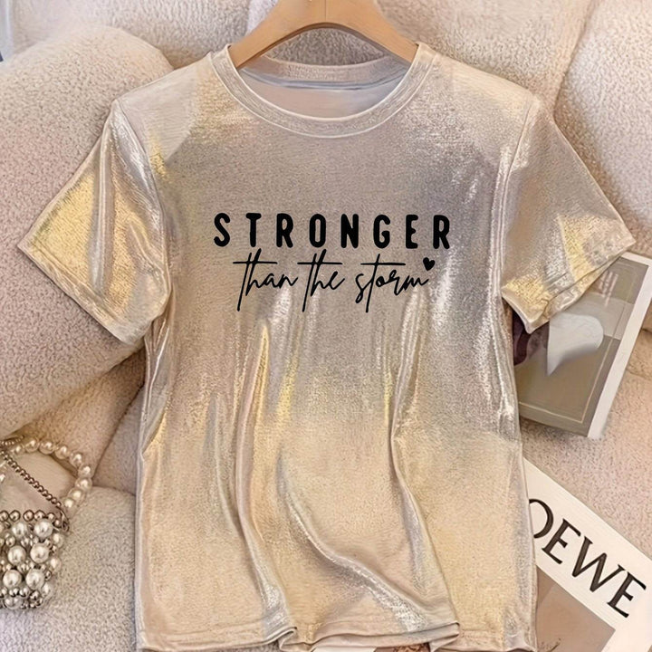 Women'S Casual Round Neck T-Shirt with Champagne English Graphic Sparkle - Machine Washable, Ideal for Spring, Summer, And Fall - MHMote