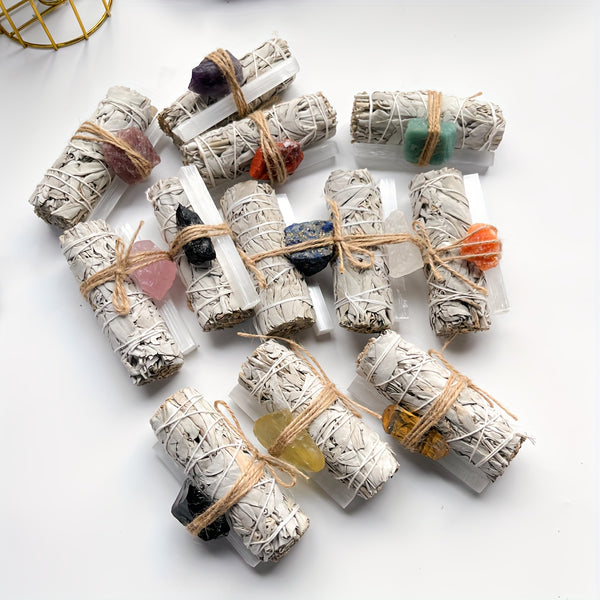 12pack Zodiac Crystal Healing Set With White Sage Bundles & Selenite Sticks, Chakra Tumbled Stones, Assorted Rough Crystals, Spiritual Cleansing Kit For Meditation & Energy Balancing