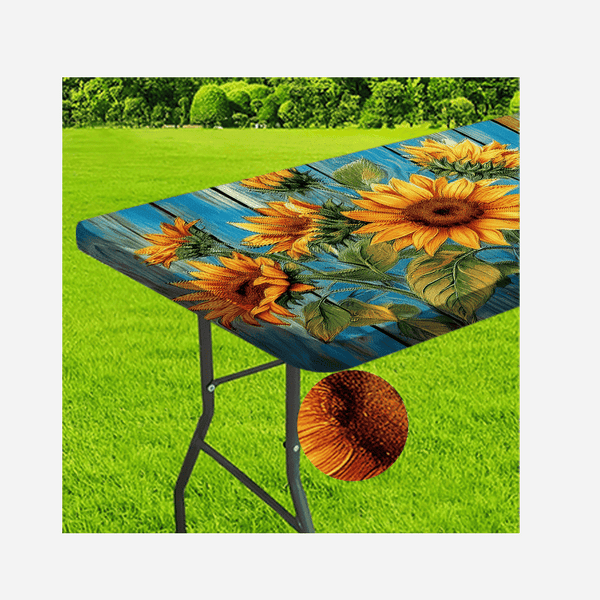 1pc Vibrant Sunflower Tablecloth with Elastic Design - Rectangular Polyester Outdoor Table Runner, Machine, Perfect for Camping, Picnics & Garden Parties, Adds Natural Charm to Your Dining Experience, Picnic Tablecloth | Vibr