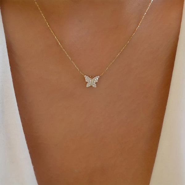 Butterfly Design Necklace With zirconia Simple Jewelry Accessories For Parties Dating And Daily Wear