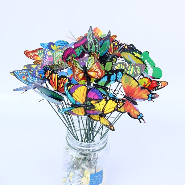 10pcs Vibrant 3D Colorful Butterfly Stakes - Whimsical Garden & Patio Decorations with Random Pattern - Add a Touch of Elegance to Your Outdoor Space