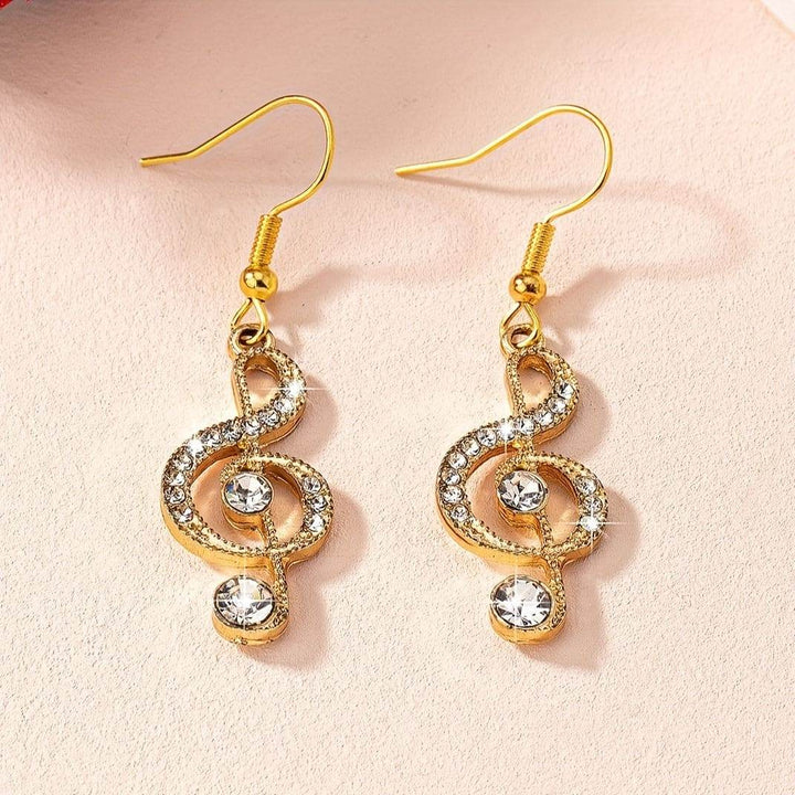 Elegant Music Note Dangle Earrings with Sparkling Rhinestones - Zinc Alloy, Glass Inlay, Perfect for Daily Wear & Parties - MHMote