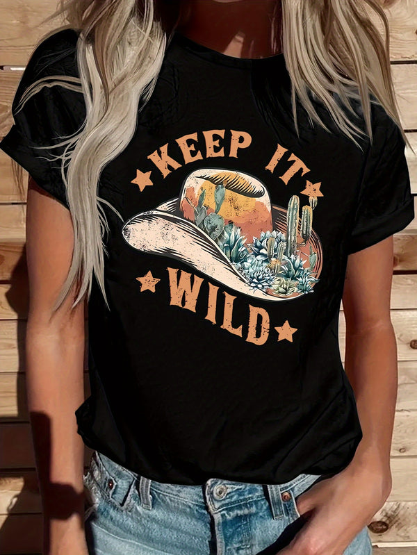 [Western Cowboy Graphic T-skjorte] Pluss størrelse Western Cowboy Graphic T-skjorte - Lettstelt, Avslappet rund hals, Kortermet, Pustende Polyester - Perfekt for sommeren