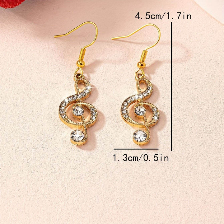 Elegant Music Note Dangle Earrings with Sparkling Rhinestones - Zinc Alloy, Glass Inlay, Perfect for Daily Wear & Parties - MHMote