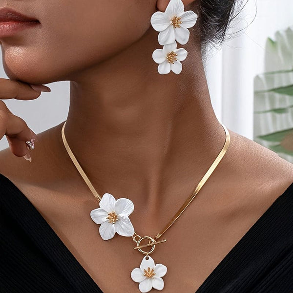 2pcs/Set Stylish Elegant Floral Pendant Necklace and Earrings Jewelry Set Suitable for Women's Daily Gatherings, Parties, Holiday Travel Wear, Festive Gift for Wife