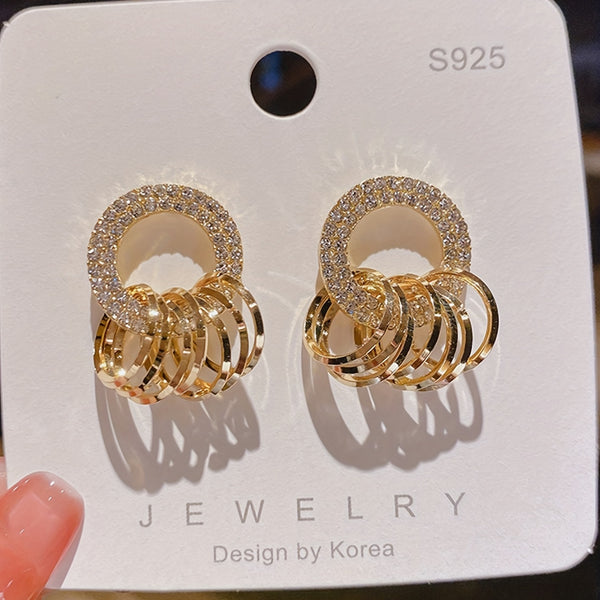 Multi-layer Dangle Earrings With Shiny Rhinestone Decor Elegant Sexy Style Zinc Alloy Plated Jewelry Delicate Female Ornaments