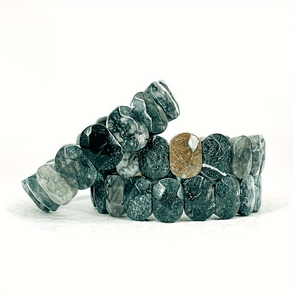 1pc Natural Moss Agate Bracelet, Handcrafted Faceted Bead Stretch Bracelet, Luxurious Agate Jewelry Gift, Homeopathic Healing Crystal Accessory