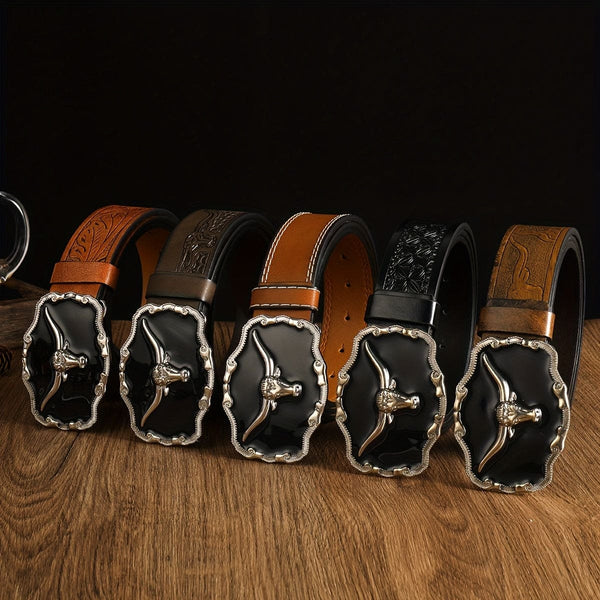 Bredt herrebelte i western-cowboy-denim, trendy belte med glatt spenne, ideelt valg for gaver
