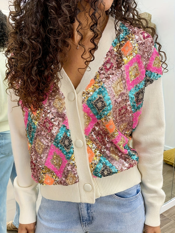 Håndbrodert fargerik perlecardigan, elegant komfortabel avslappet vintage motegenser, søt genser, vintercardigan for kvinner av høy kvalitet, elegante gensere for kvinner, cardigans, cardigan med knapper, fritidsklær, koselig C