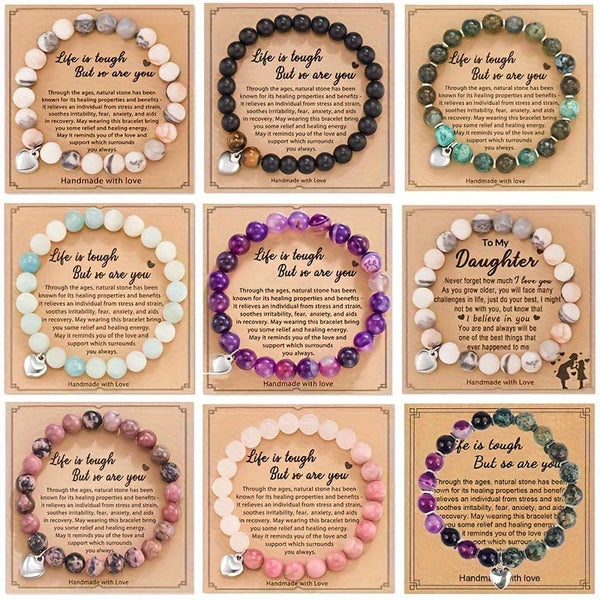 1PC Natural Stone Amethyst Healing Bracelet, Early Recovery Gift for Women and Men Love Pendant Energy Healing and Relaxing Anxiety Jewelry Gift Card