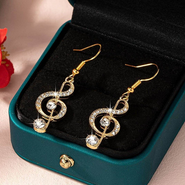 Elegant Music Note Dangle Earrings with Sparkling Rhinestones - Zinc Alloy, Glass Inlay, Perfect for Daily Wear & Parties - MHMote
