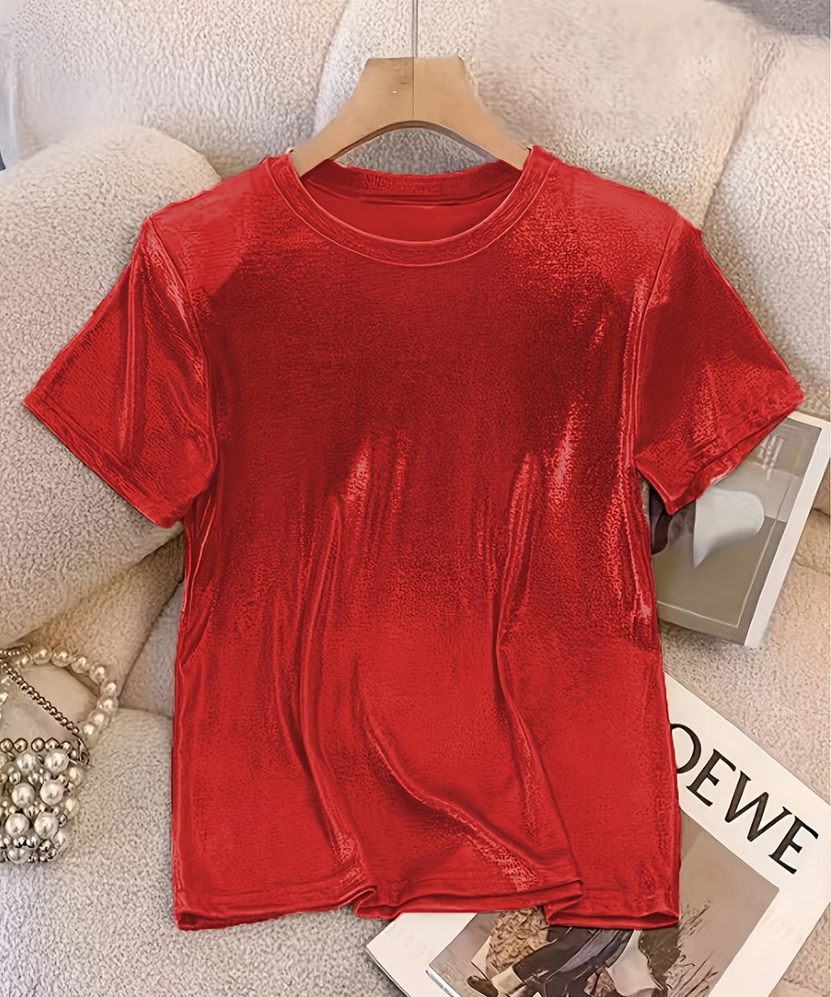 Chic T-Shirt for Women with a French Sparkle Princess Design - Comfortable Round Neck, Flexible Polyester Mix, Washable in Machine - Ideal for Spring, Summer, And Autumn