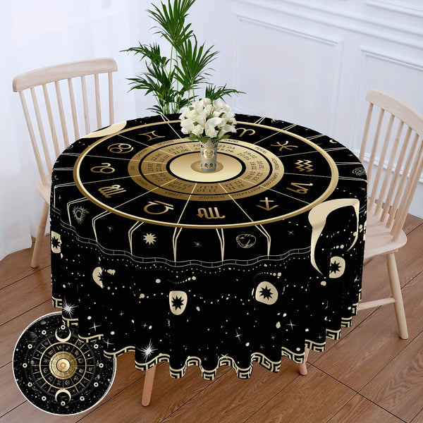 1pc Vibrant Tarot Round Tablecloth - 63 Inch Boho Chic Circle Table Cover with Stain-Resistant, Absorbent, and Wrinkle-Free Properties for Indoor and Outdoor Home Kitchen Dining Party Decor, Perfect for Room and Scene Decorat