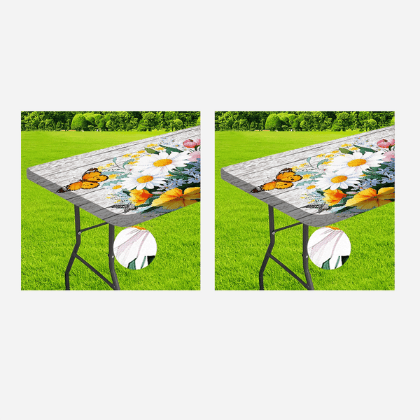 1pc Outdoor Tablecloth with Vivid Floral & Butterfly Design - Washable Durable Polyester Rectangular Table Cover, Elastic Edges for Secure Fit, Bright Colors for Camping, Picnics, Garden Parties - Indoor/Outdoor Use, Picnic T