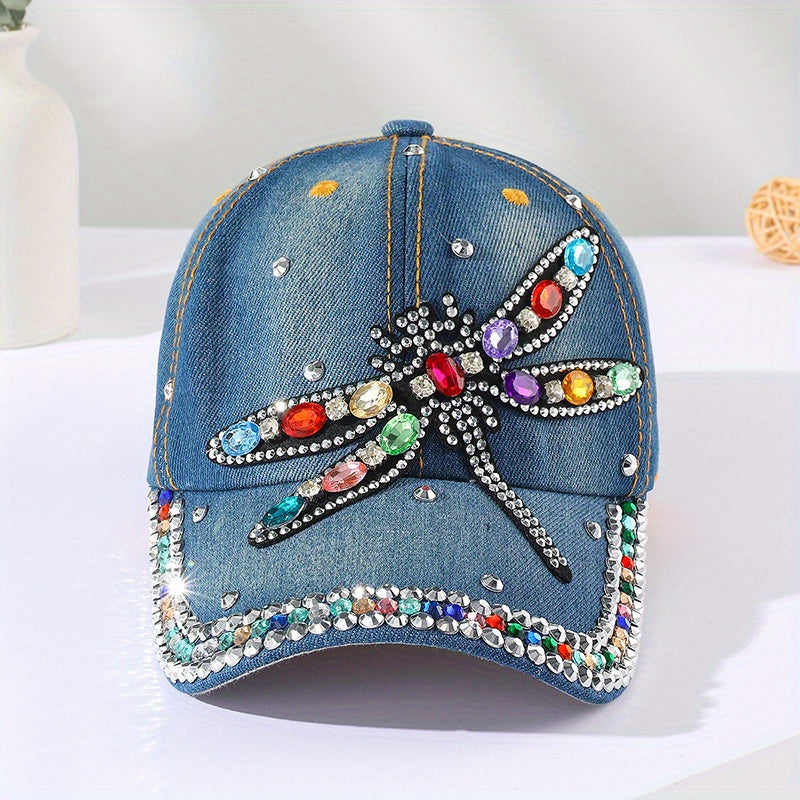 Rhinestone Dragonfly Patch baseballcaps blå dongeri vasket nødlidende far lue solhatter for kvinner