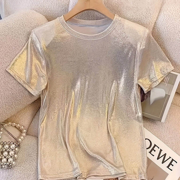 Chic T-Shirt for Women with a French Sparkle Princess Design - Comfortable Round Neck, Flexible Polyester Mix, Washable in Machine - Ideal for Spring, Summer, And Autumn - MHMote