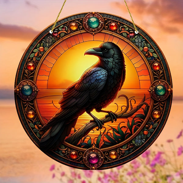 1pc, Gothic Crow Light Catcher(20cm*20cm/8in*8in)crows Acrylic Plaque Suncatcher,raven Decor,witchcraft,dark Academia Decor,Wreath Center Attachment,room Decor,House Decoration,home Decor,Garden Decoration,outdoor Decorations