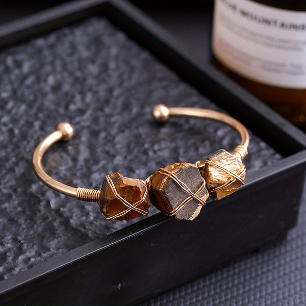 1pc Natural Crystal Bracelet Irregular Raw Stone Copper Wire Wrapped Chakra Healing Balance Reiki Yoga Meditation Wicca Gemstone Women's Hand Jewelry Chain Holiday Gift