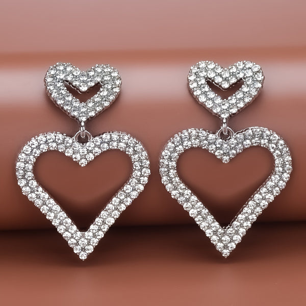 Elegante glitrende sølvbelagte øredobber med doble hjerter og strass - Allergivennlige, perfekte for daglig bruk og gave